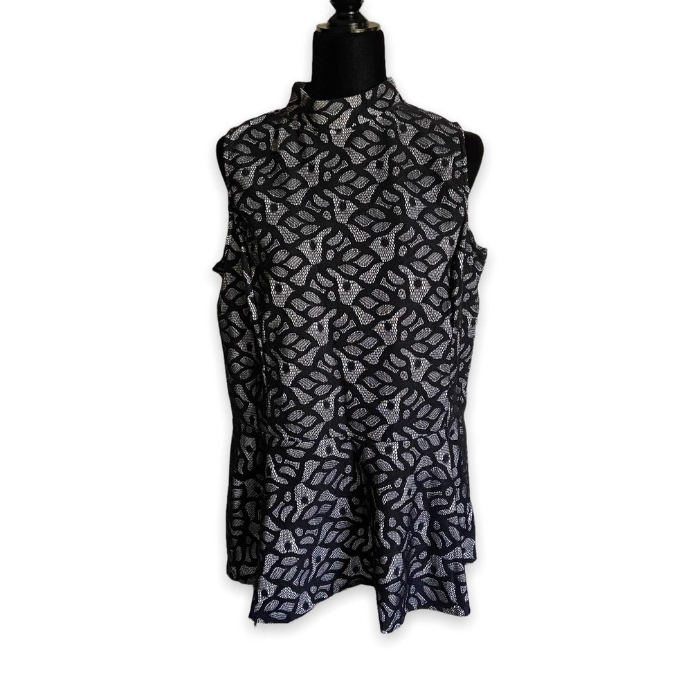 Ashley Stewart Black White Floral Lace Peplum Tank 18 20
